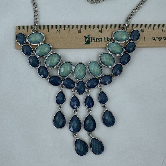 Erica Lyons EL Blue Green Gemstones Statement Necklace 21"-24" Adjustable Chain - Picture 8 of 12